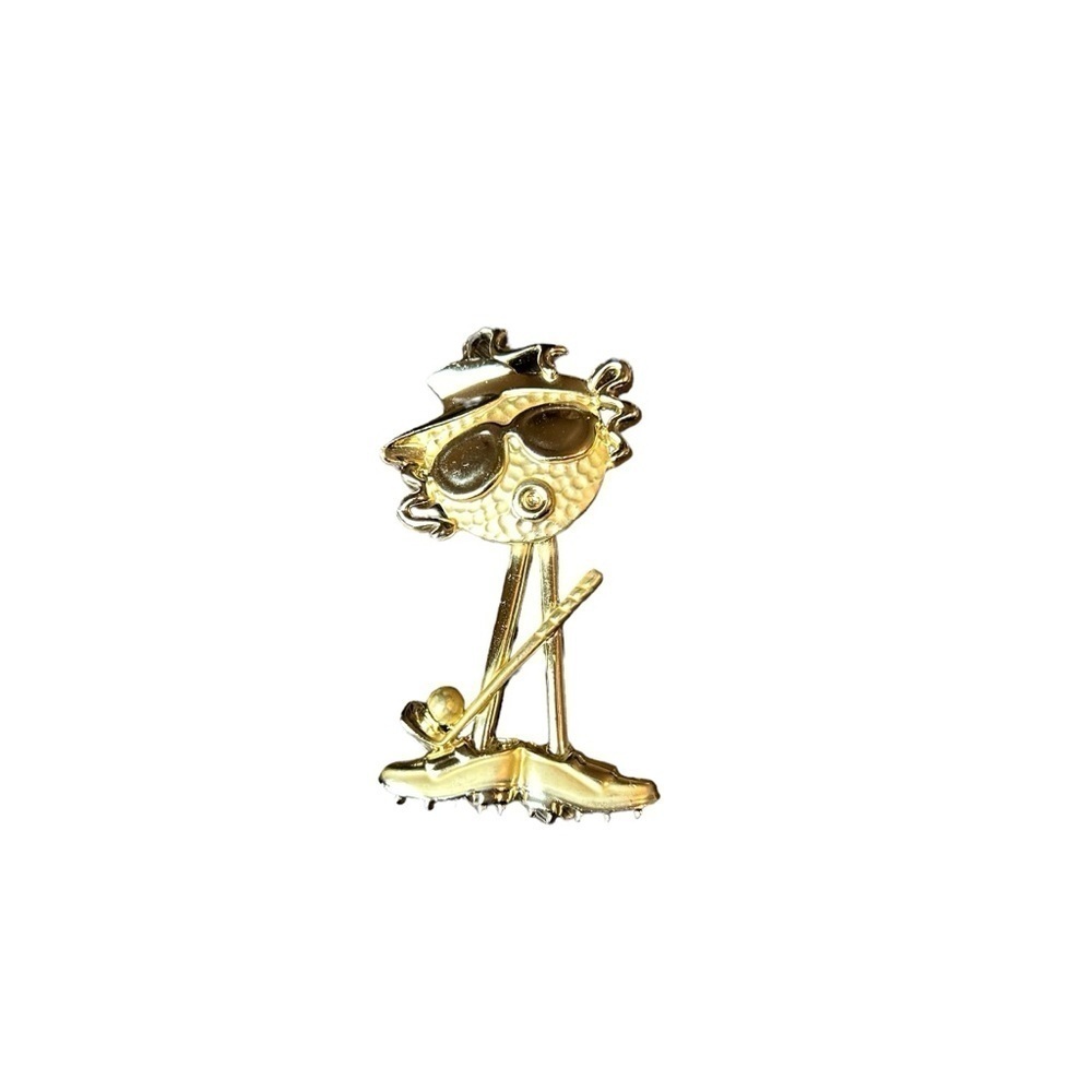Vintage Gold Tone Golf Girl Articulated Statement Brooch/Pendant - Picture 5 of 11